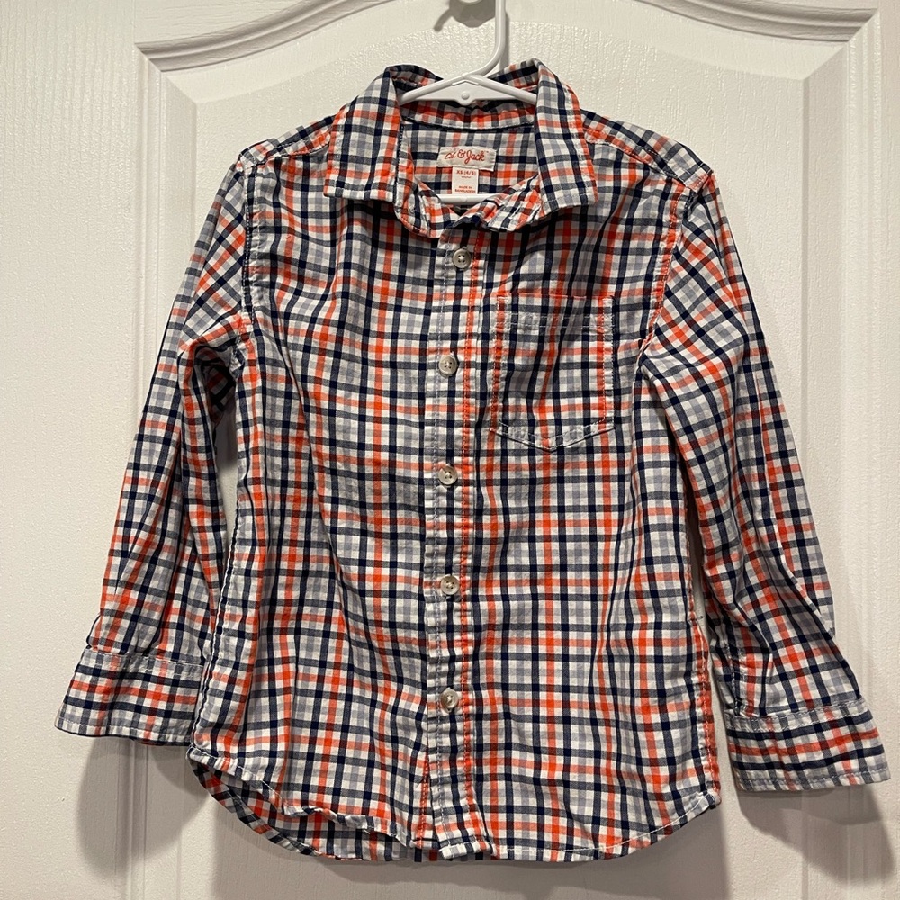 Button-Down Shirt Bundle: Orange/Navy Plaid & Solid Light Blue